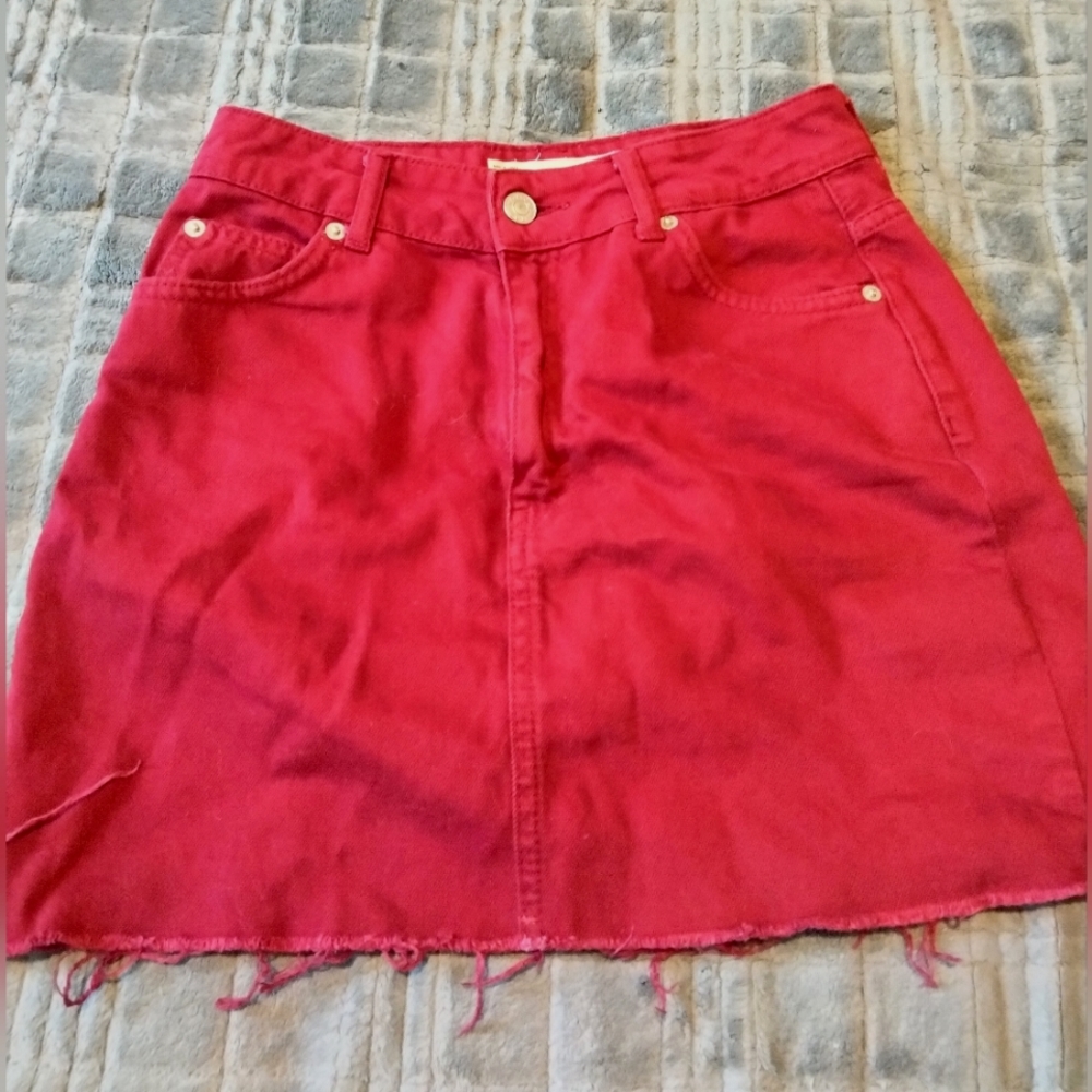 Topshop Moto Red Denim Skirt Sz 2